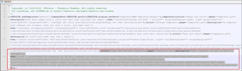 Customizations in default javascript of Email Template