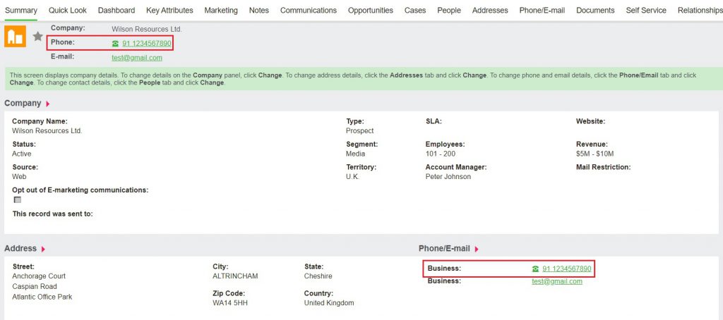 Company Summary Screen