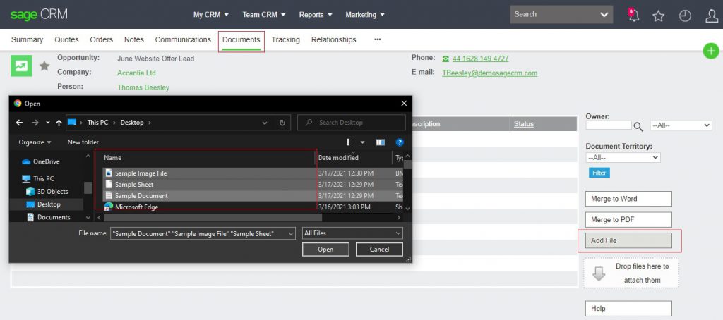Attaching Multiple Documents using Add File button
