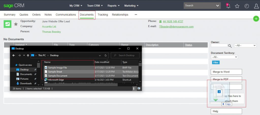 Attaching Multiple Documents using Drag and Drop feature