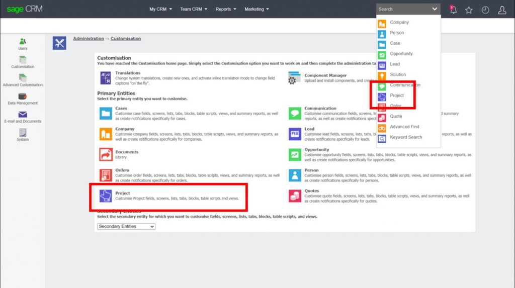 Accessing New Entity options