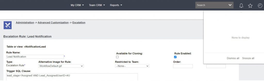 Notification not visible in CRM