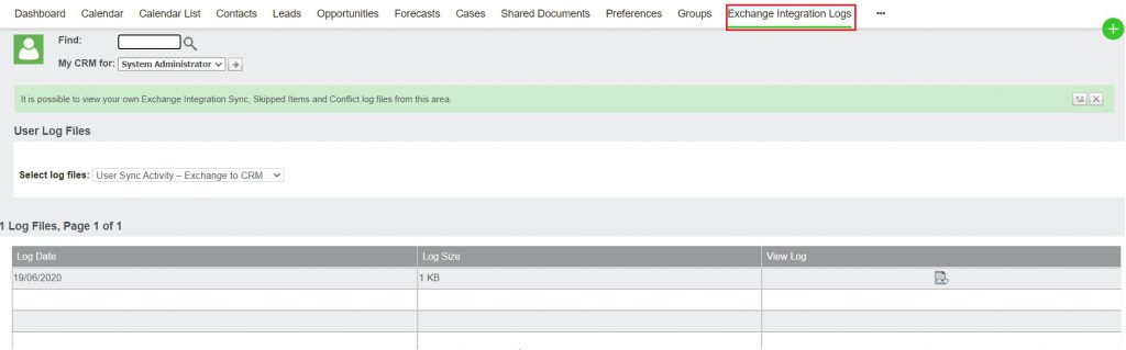Exchange Integration Logs in My CRM