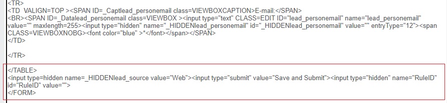 Web to Lead HTML Code in previous versions