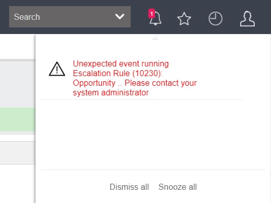 On-screen notification error