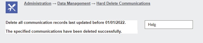 Hard Delete Communications Screen after records deletion