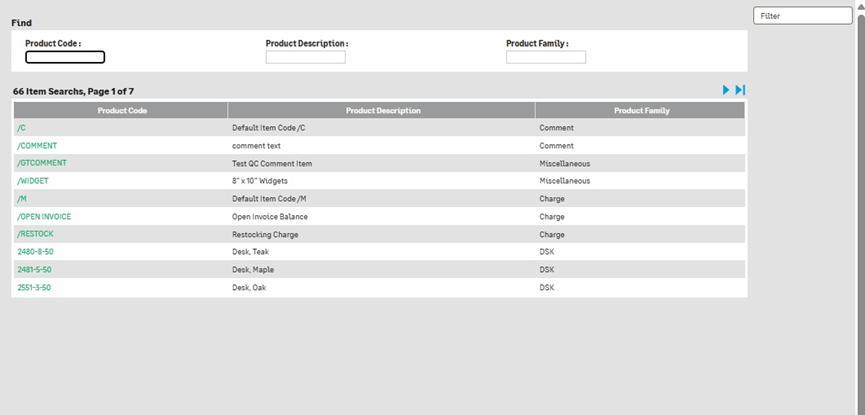 Advanced Product Search Screen