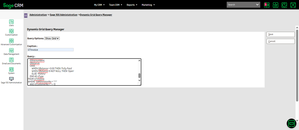 query grid screen