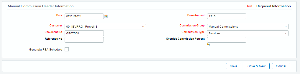 Manual Commission Header Information