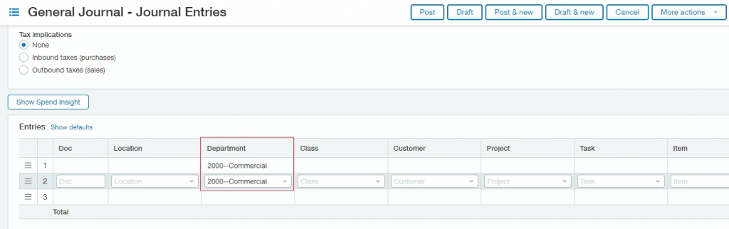 Sage Intacct Journal Entry