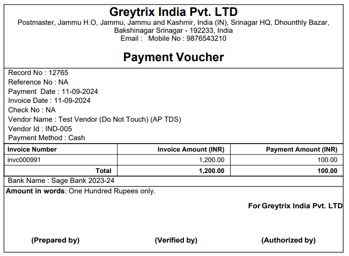 AP payment voucher output