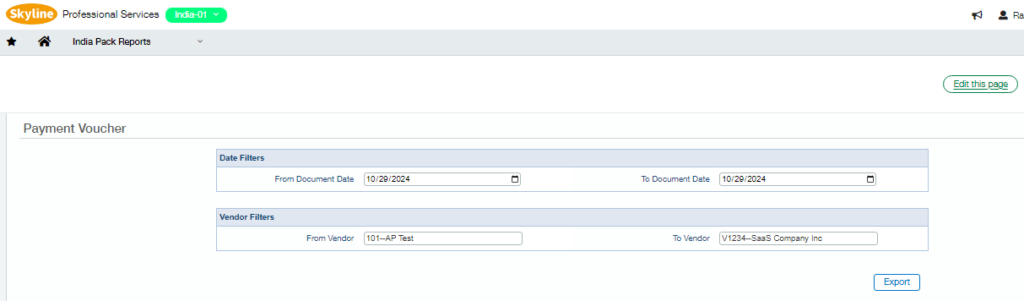 AP payment voucher screen