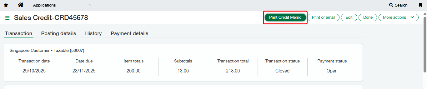 OE Credit Note Report In Singapore Localization With Sage Intacct ...