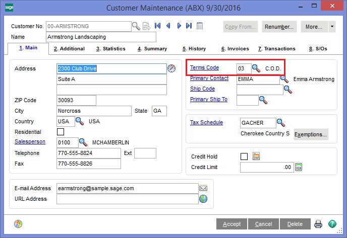 converted Terms field from Sage 50 US to sage 100