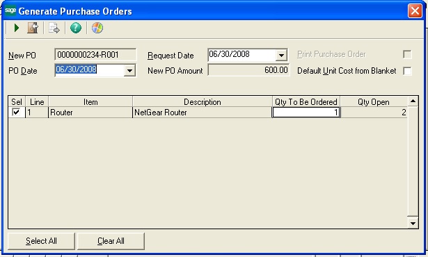 Generate Purchase order