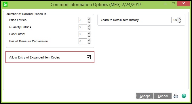 Allow Entry of Expanded Item Codes