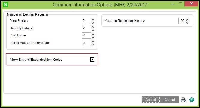 Allow Entry of Expanded Item Codes