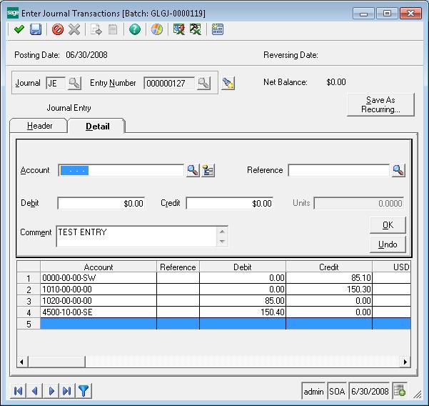 Enter journal transaction