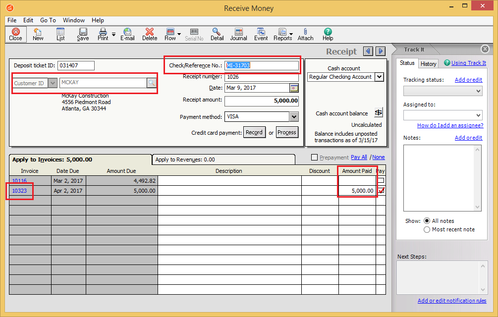 Sage 50 ERP Sales Invoice screen