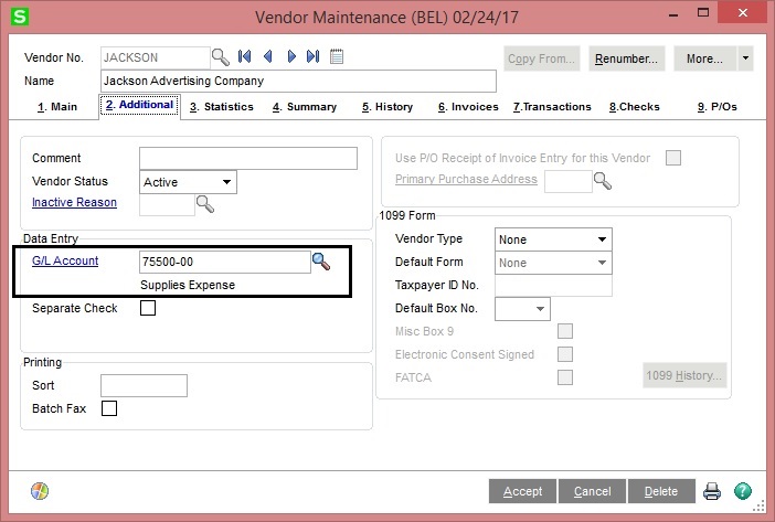 vendor maintenance sage 100