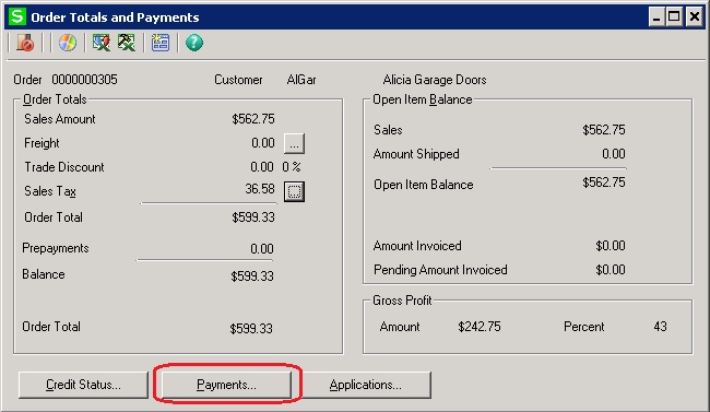 applying payment against the existing Sales Order.