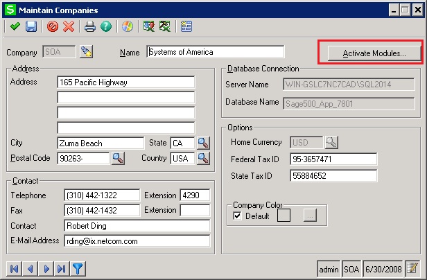 Module Activation in Sage 500