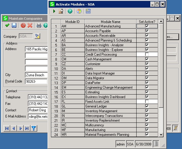 Activate modules Sage 500 ERP