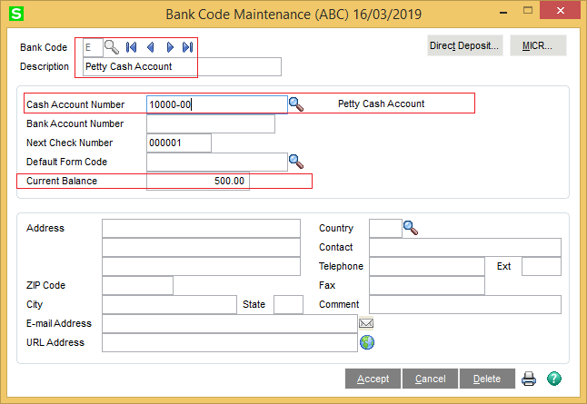 Bank code maintenance in Sage 100