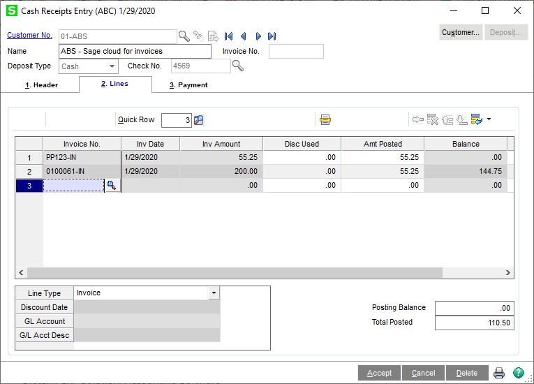 Sage 100 Cash Receipt Entry