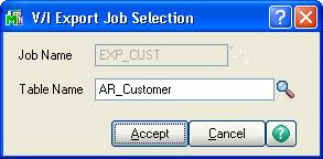 V/I export job selection V/I export job selection