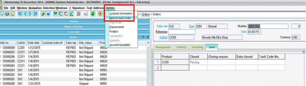 Purchase order number in log