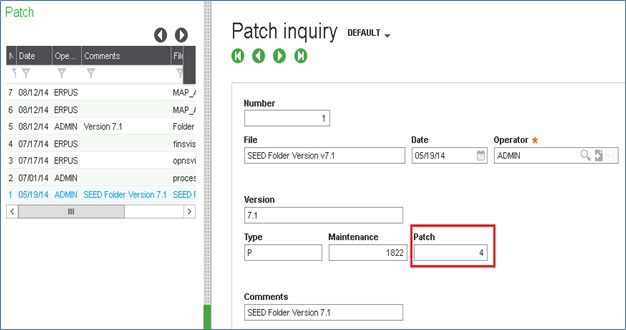 How to know patch level in Sage X3 version 7-2