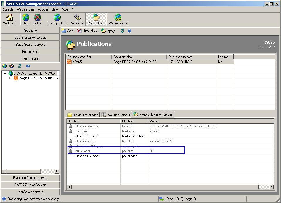 change port of Apache server in Sage X3 Management Console