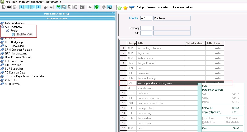 Sage x3 setup/parameter values