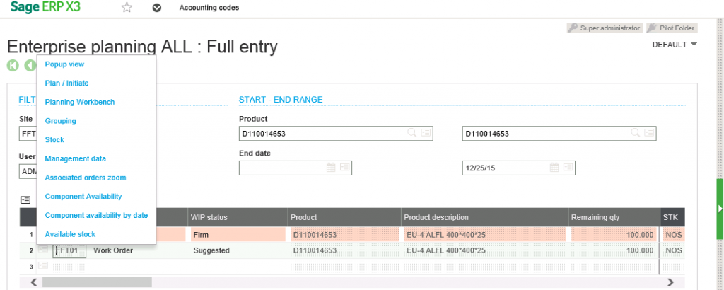 Enterprise planning in Sage X3 