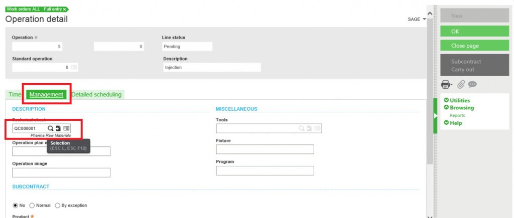 Operation Details in Sage X3