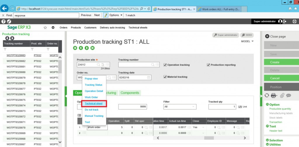 Production Tracking ST1 in Sage X3