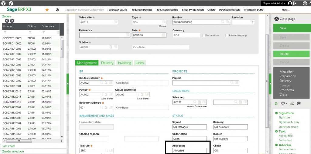 create an order and observe the allocation status