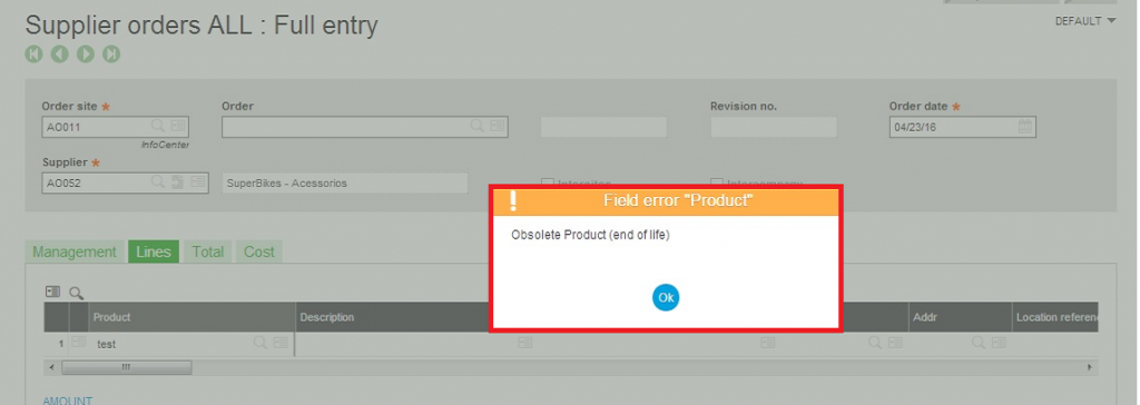 Sage X3- Restrict Purchase order