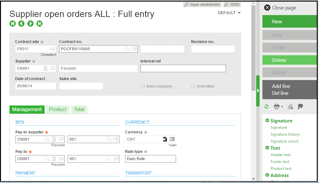 Contract Purchase Order in Sage X3