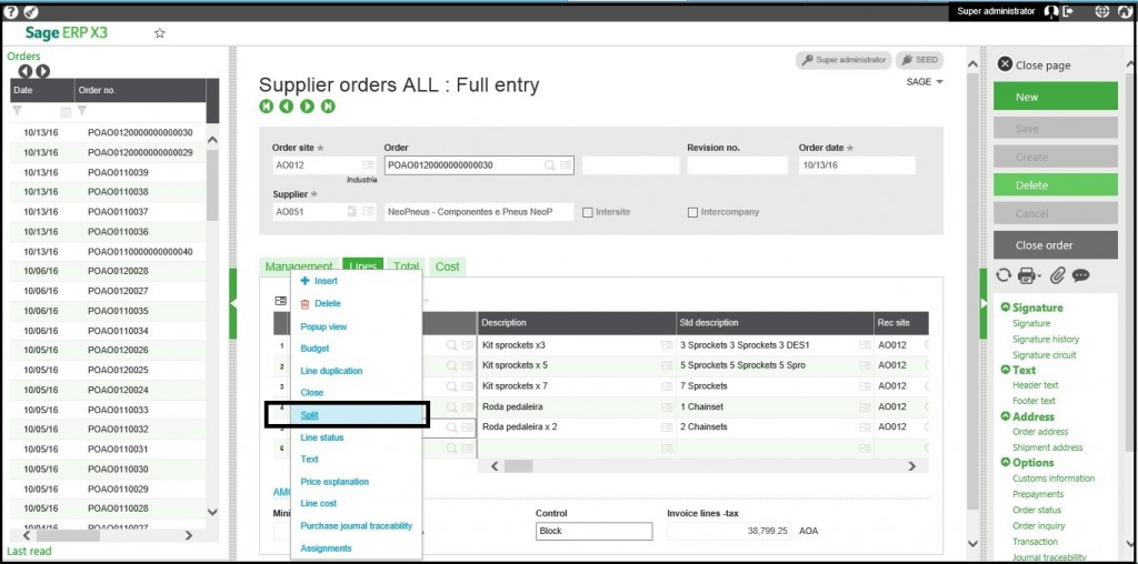 Split Functionality in Purchase Order