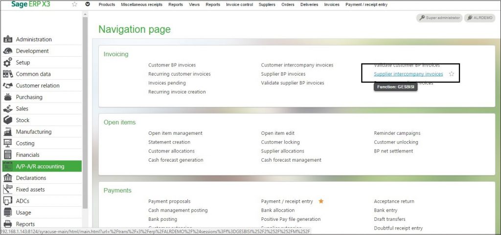 Perform Supplier Intercompany Invoice