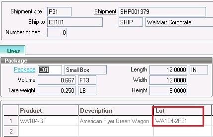 lot allocation in the packaging screen