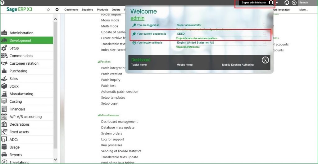 welcome panel in sage x3