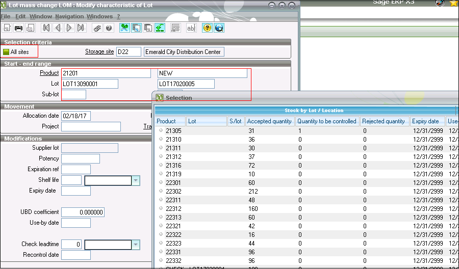 Change the characteristics of lot in mass