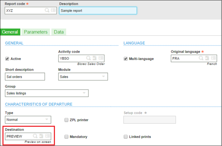 Default Destination for a Crystal Report in Sage X3