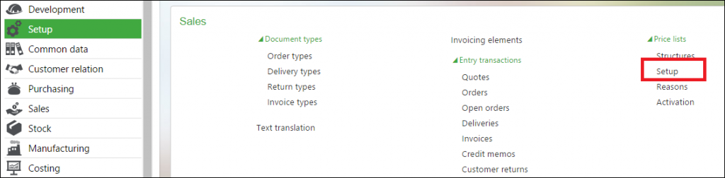 pricelist in Sage X3