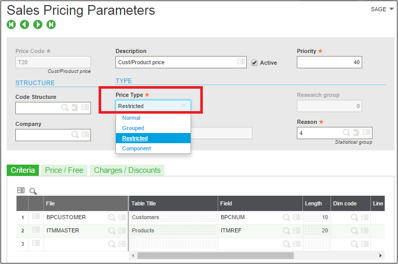 sales pricing parameters