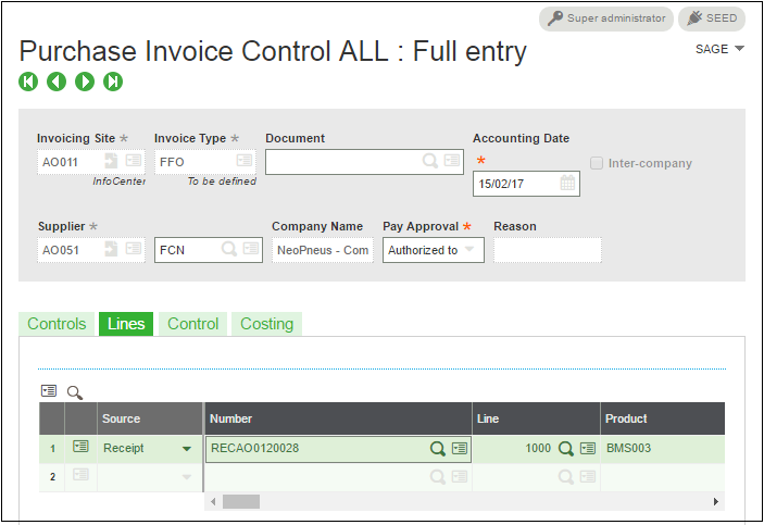 Invoice on the receipt