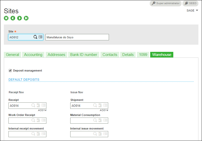 define warehouse for site